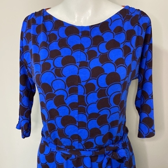 Boden Erica Navy Blue Jersey Dress with Belt Knee Length Geometric Size 4 - Picture 3 of 15